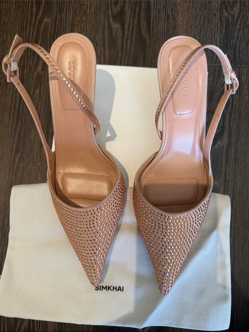 Simkkai Pink Crystal-Embellished Pointed Slingback Heels